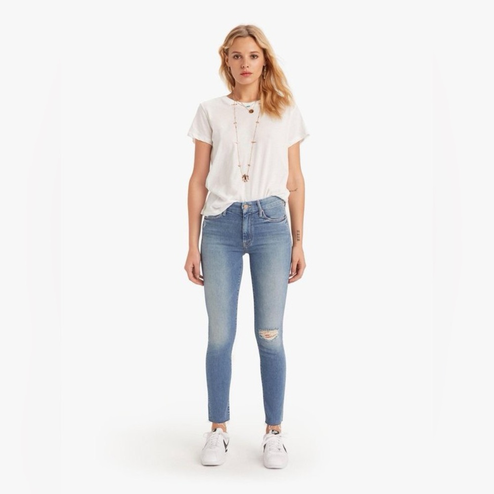 Mother Denim Looker Ankle Fray Jeans in Love Gun Skinny Distressed Women’s 26